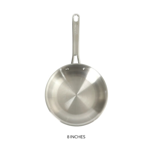 Sur La Table Kitchen Essentials Chef's Deck Stainless Steel Frying Pan – Induction Ready Skillet with Tri-Ply Base, Polished Finish & Hollow Stay-Cool Handle
