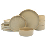 Gibson Elite Echo Bay 12 Piece Porcelain Reactive Glaze (Service for 4) Ceramic Plates and Bowls Modern Stackable Dinnerware Set