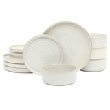 Gibson Elite Echo Bay 12 Piece Porcelain Reactive Glaze (Service for 4) Ceramic Plates and Bowls Modern Stackable Dinnerware Set