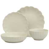 Gibson Elite Malibu Shore 16 Piece Scallop Stoneware Reactive Glaze (Service for 4) Ceramic Plates and Bowls Dinnerware Set