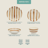 Gibson Home Kenwood Shores 16 Piece Dinnerware Set, Striped, Stoneware, Hand-Painted Plates and Bowls, Service for 4, Microwave & Dishwasher Safe