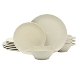 Gibson Elite Clover Hill 12-Piece Stoneware Dinnerware Set – Embossed Plates and Bowls with Matte Speckled Reactive Glaze, Service for 4 – Microwave & Dishwasher Safe