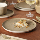Gisbon Elite Butterwick 12 Piece Plates and Bowls Stoneware Dinnerware Set - Reactive Glaze Patterned Dishes - Microwave and Dishwasher Safe