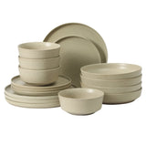 Gibson Elite Overbrook 16-Piece Pottery Clay Stoneware Dinnerware Set – Reactive Glaze, Stackable Plates and Bowls w/ Pasta Bowl, Service for 4 – Microwave & Dishwasher Safe