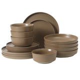 Gibson Elite Overbrook 16-Piece Pottery Clay Stoneware Dinnerware Set – Reactive Glaze, Stackable Plates and Bowls w/ Pasta Bowl, Service for 4 – Microwave & Dishwasher Safe