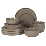 Gibson Elite Northrock Stoneware Dinnerware Set, 12-Piece Service for 4 Plates and Bowls Set – Dishes with Hand-Painted Terracotta Base