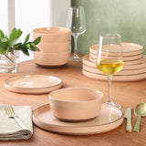 Gibson Elite Northrock Stoneware Dinnerware Set, 12-Piece Service for 4 Plates and Bowls Set – Dishes with Hand-Painted Terracotta Base