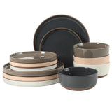Gibson Elite Northrock Stoneware Dinnerware Set, 12-Piece Service for 4 Plates and Bowls Set – Dishes with Hand-Painted Terracotta Base