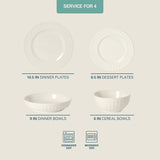 Gibson Home Melbourne White Plates and Bowls Set, 16 Piece Embossed Ceramic Dinnerware Set - Service for 4 Dishes - With Pasta Bowl