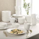 Gibson Home Ogalla 30 Piece Plates, Bowls, & Mugs Dinnerware Set - Service for 6 - White Porcelain W/ Gold Band