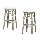 PURPLE LEAF Patio Round Bar Stools Set of 2 Outdoor Backless Barstools Woven Rattan Bar Chair  for Indoor Kitchen Island Bistros Cafe Restaurant