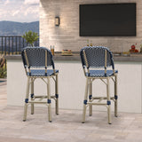 PURPLE LEAF Outdoor Bar Height Stools Set of 2 French Country Patio Rattan Bar Stool Chairs Outdoor Armless Barstools for Porch Garden Indoor Kitchen