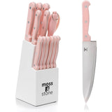 14-Piece Pink Stainless Steel Knife Block Set