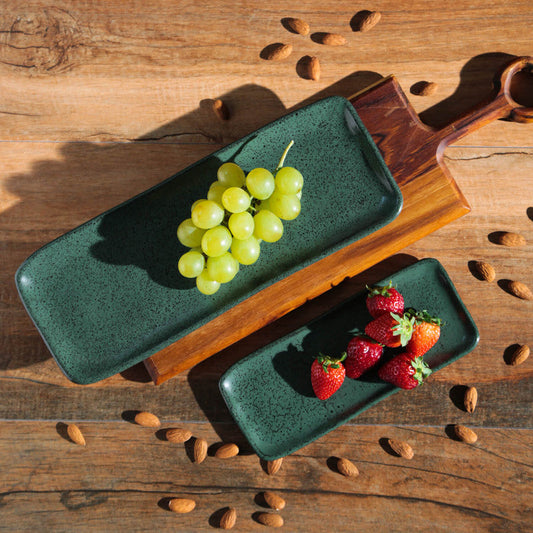 RECTANGULAR PLATTER ORGANIC STONEWARE Ø 8.66x3.74" GREENERY