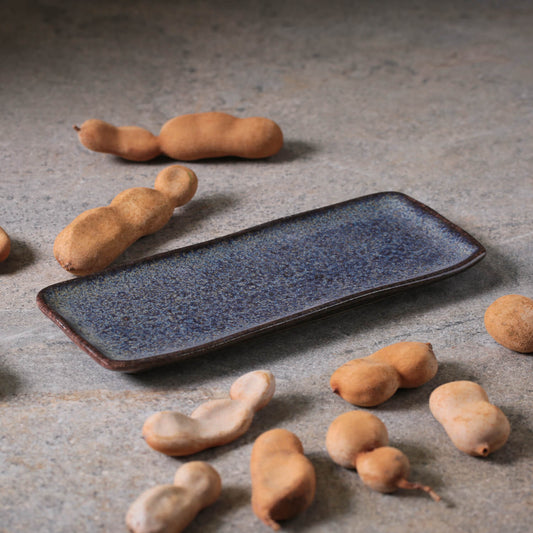 RECTANGULAR PLATTER ORGANIC STONEWARE Ø 8.66x3.74" TITANIUM
