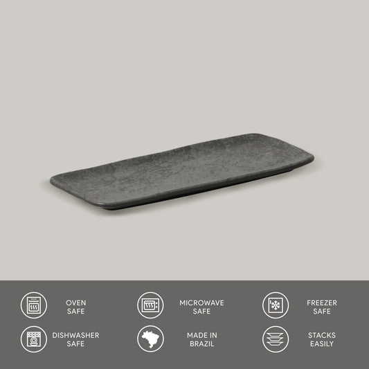 RECTANGULAR PLATTER ORGANIC STONEWARE Ø 8.66x3.74" CHROMIUM