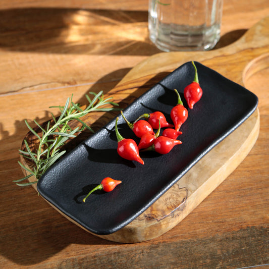 RECTANGULAR PLATTER ORGANIC STONEWARE Ø 8.66x3.74" MATTE BLACK