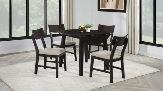 Catley 5-piece Round Drop Leaf Dining Table Set - Dark Coffee