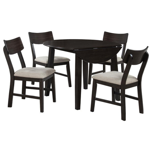 Catley 5-piece Round Drop Leaf Dining Table Set - Dark Coffee