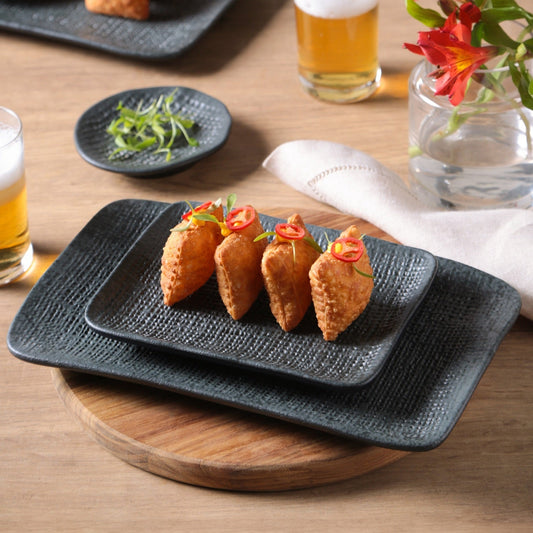 RECTANGULAR PLATTER JUTA STONEWARE Ø 7.08x5.51" CHROMIUM
