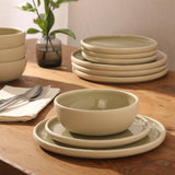 Gibson Elite - Made in Portugal - Port Gaia 12 Piece (Service for 4) Plates and Bowls Reactive Glaze Dishes Stoneware Ceramic Dinnerware Set
