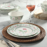 Martha Stewart Maiden Crown 12-Piece Dinnerware Set – Vegan Bone China Ceramic Plates & Bowls – Floral Design – Service for 4 – Dishwasher & Microwave Safe