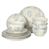 Gibson Home Admiral Hall 12-Piece Matte Stoneware Dinnerware Set – Dinner Plates, Salad Plates & Bowls with Pink Floral Pattern, Durable Everyday Dish Set, Microwave & Dishwasher Safe