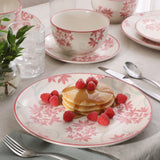 Gibson Home Admiral Hall 12-Piece Matte Stoneware Dinnerware Set – Dinner Plates, Salad Plates & Bowls with Pink Floral Pattern, Durable Everyday Dish Set, Microwave & Dishwasher Safe