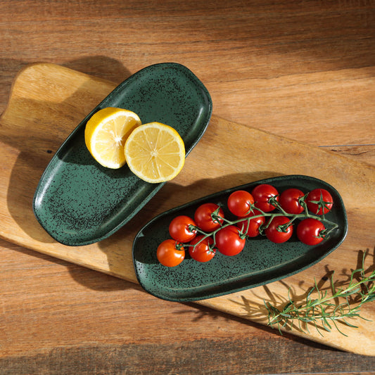 SHALLOW OVAL PLATTER ORGANIC STONEWARE Ø 9.06x4.33" GREENERY