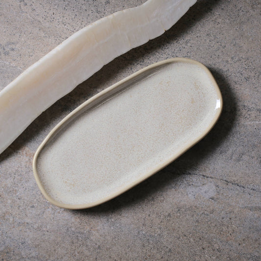 SHALLOW OVAL PLATTER ORGANIC STONEWARE Ø 9.06x4.33" LATTE