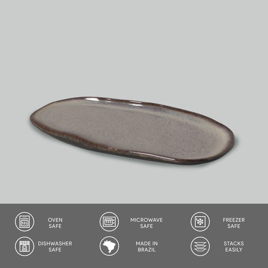 SHALLOW OVAL PLATTER ORGANIC STONEWARE Ø 9.06x4.33" TOURMALINE