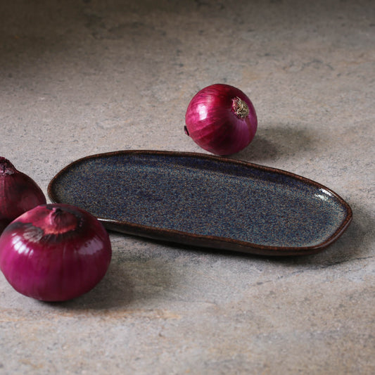 SHALLOW OVAL PLATTER ORGANIC STONEWARE Ø 9.06x4.33" TITANIUM