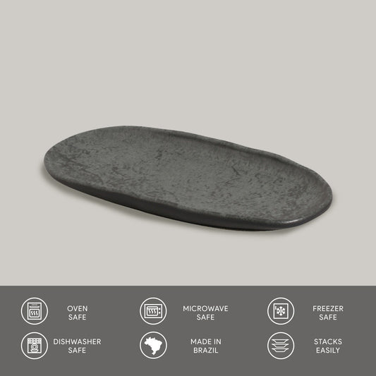 SHALLOW OVAL PLATTER ORGANIC STONEWARE Ø 9.06x4.33" CHROMIUM