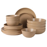 Gibson Elite Leeds Court Plates and Bowls Sets, 16-Piece Stoneware Dinnerware Sets, Round Speckle Reactive Glaze Dish Set, Service for 4