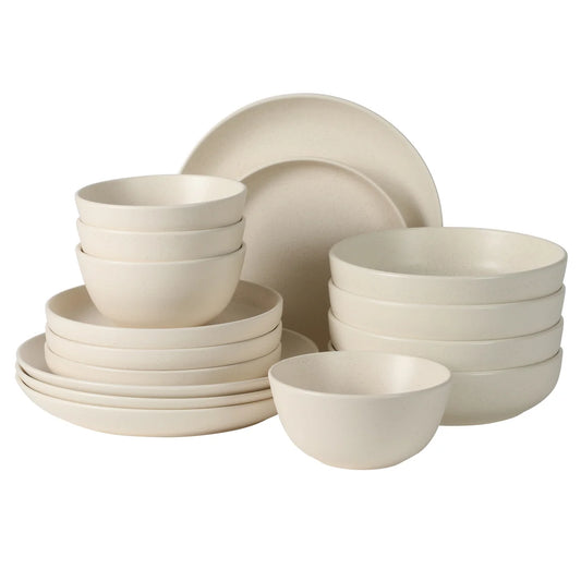 Gibson Elite Leeds Court Plates and Bowls Sets, 16-Piece Stoneware Dinnerware Sets, Round Speckle Reactive Glaze Dish Set, Service for 4