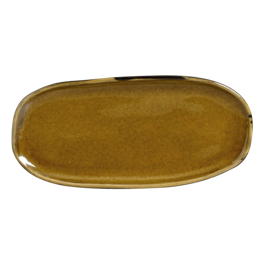 SHALLOW OVAL PLATTER ORGANIC STONEWARE Ø 9.06x4.33" AMBER