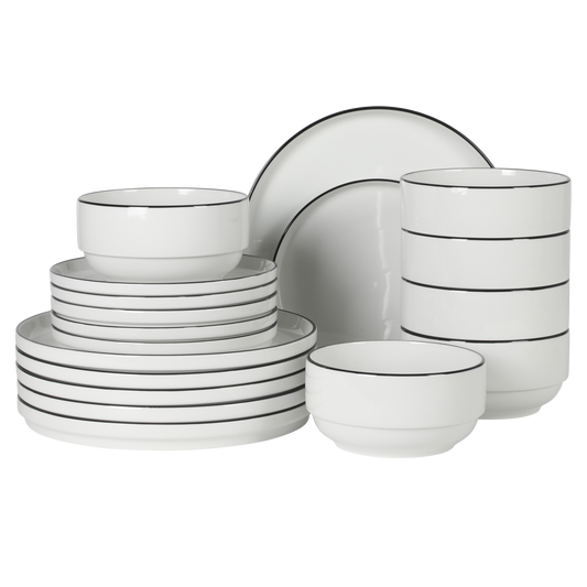 Gibson Home Rothernberg Stackable 18 Piece, Service for 6, Porcelain Plates and Bowls Set
