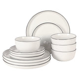 Gibson Home Oslo 12-Piece Porcelain Dinnerware Set – Dinner Plates, Salad Plates & Bowls, Classic White With Black Rim Everyday Dish Set for Home, Kitchen, Microwave & Dishwasher Safe