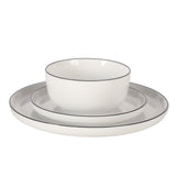 Gibson Home Oslo 12-Piece Porcelain Dinnerware Set – Dinner Plates, Salad Plates & Bowls, Classic White With Black Rim Everyday Dish Set for Home, Kitchen, Microwave & Dishwasher Safe