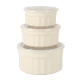 Martha Stewart Broadbrook 6 Piece Stoneware Meal Prep Container Set with Lids, Rectangular/Round Food Storage & Bakeware, Cream, Oven, Microwave & Dishwasher Safe