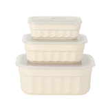 Martha Stewart Broadbrook 6 Piece Stoneware Meal Prep Container Set with Lids, Rectangular/Round Food Storage & Bakeware, Cream, Oven, Microwave & Dishwasher Safe