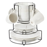 Gibson Home 17-Piece Porcelain Plates and Bowls Set W/Metal Rack - Plates, Bowls & Mugs Dinnerware Set for 4 - White