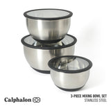Calphalon Orbit 3 Piece Mixing Bowl Set W/ Glass Lids and Silicone Nonslip Base