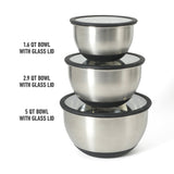 Calphalon Orbit 3 Piece Mixing Bowl Set W/ Glass Lids and Silicone Nonslip Base