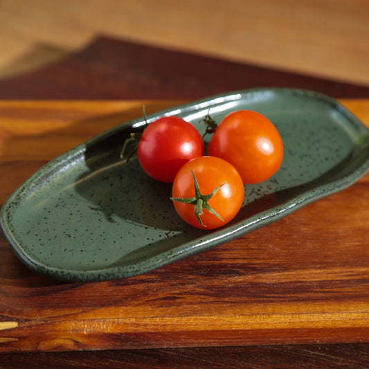 SHALLOW OVAL PLATTER ORGANIC STONEWARE Ø 6.5x3.15" GREENERY