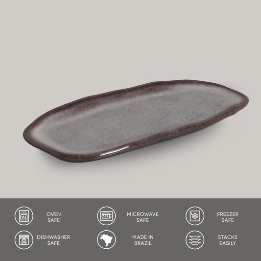 SHALLOW OVAL PLATTER ORGANIC STONEWARE Ø 6.5x3.15" TOURMALINE