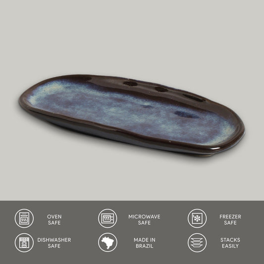 SHALLOW OVAL PLATTER ORGANIC STONEWARE Ø 6.5x3.15" DENIM