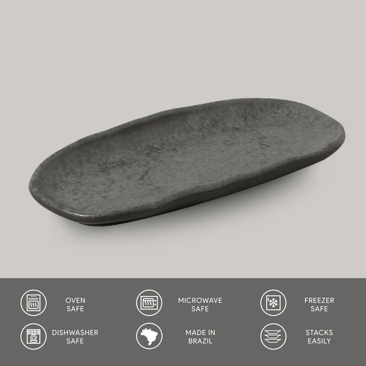 SHALLOW OVAL PLATTER ORGANIC STONEWARE Ø 6.5x3.15" CHROMIUM