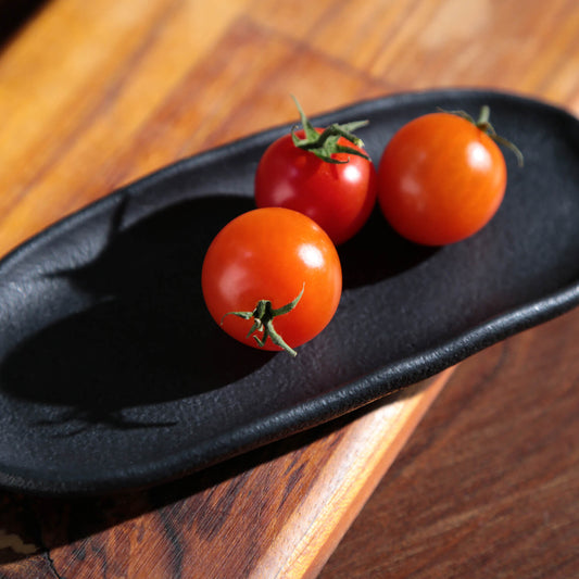 SHALLOW OVAL PLATTER ORGANIC STONEWARE Ø 6.5x3.15" MATTE BLACK