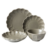 Bloomhouse Plates and Bowls Set, 16 Piece Stoneware Dinnerware for 4, Scallop Embossed, Oprah's Favorite Things, Dishwasher & Microwave Safe, Black